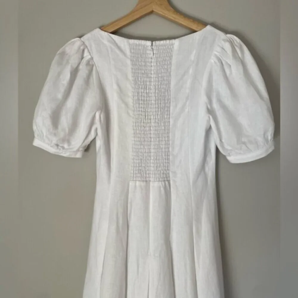 NEW Reformation Coucou Midi Linen Dress Puff Sleeves White | US 4 UK 8 - Picture 10 of 12